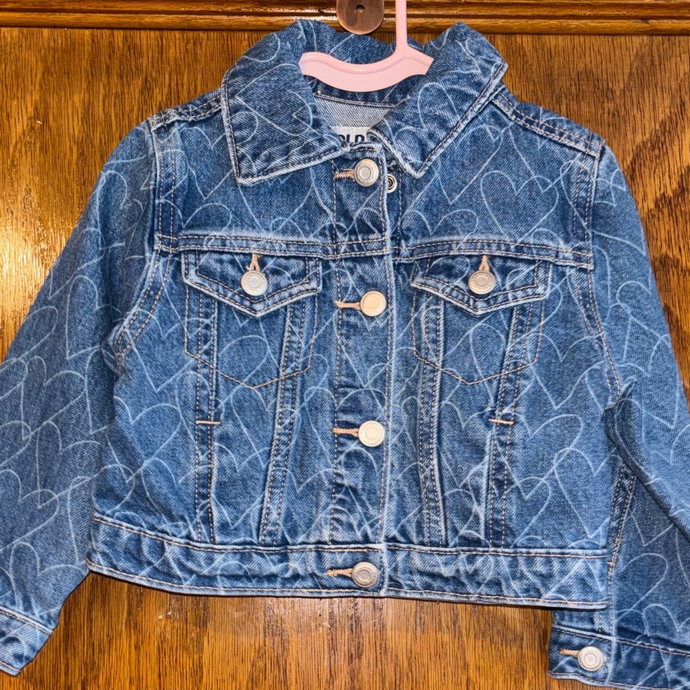 Old Navy Blue Denim Jacket with Heart Print
